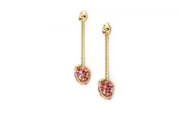 Boucles d'oreilles Eclosion - Rubis et or rouge 4