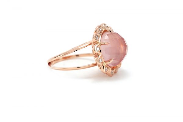 Bague Quartz Rose - Quartz, Diamants et Or 2