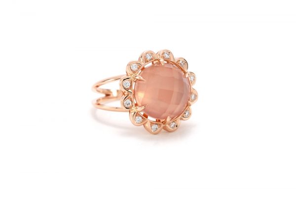 Bague Quartz Rose - Quartz, Diamants et Or