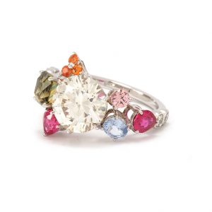 Bague Automne - Or blanc saphir et rubis 1