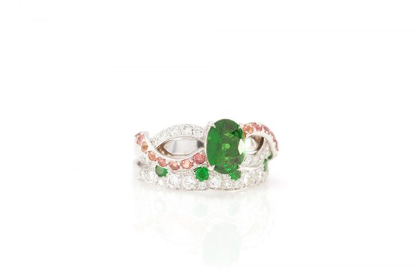 Bague Chlorophylle, or blanc diamants et tsavorite 12