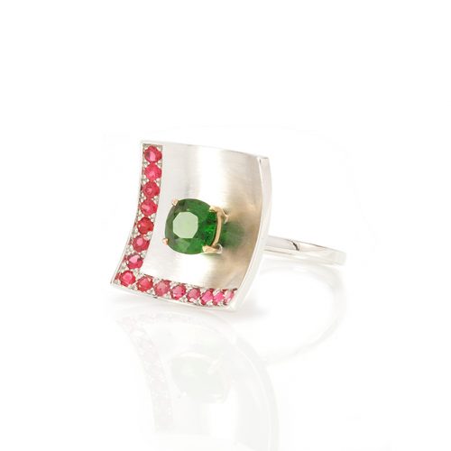 Bague Nymphéa, Or Blanc 18k, Grenat Tsavorite et Spinelles 2