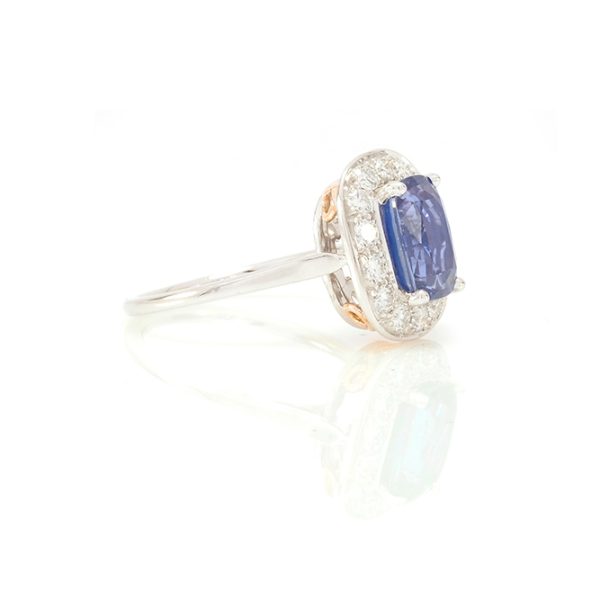 Bague entourage Océane, or blanc 18k, diamants et saphir 2