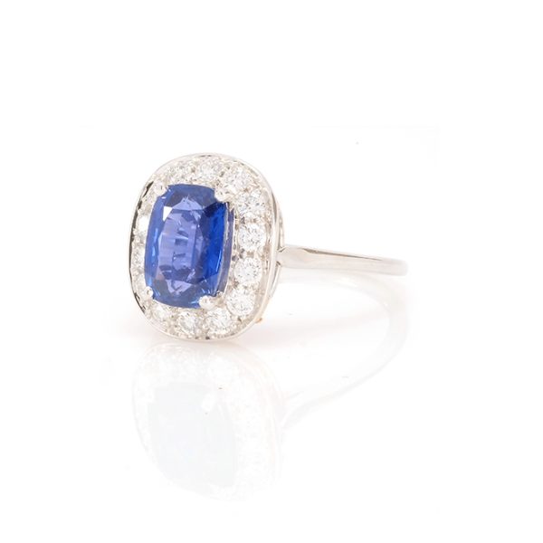 Bague entourage Océane, or blanc 18k, diamants et saphir 8