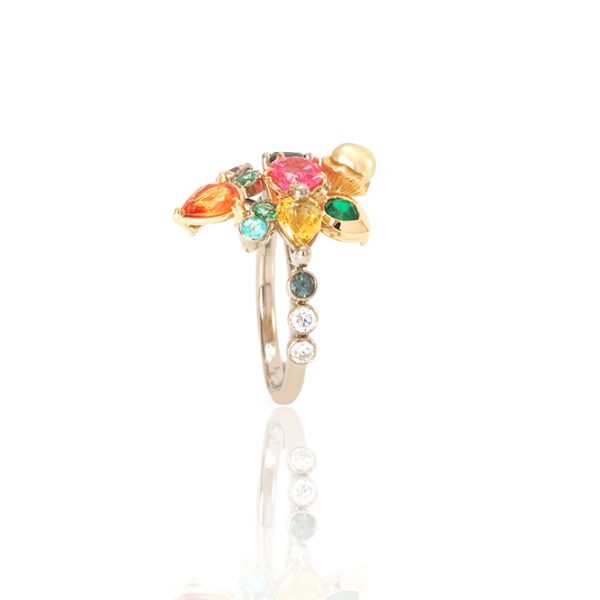 Bague New Born, or 18k, pierres précieuses et perle 4
