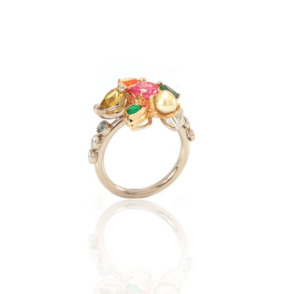 Bague New Born, or 18k, pierres précieuses et perle 5