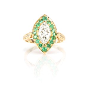 Bague Promesse, Or jaune 18k, Diamants et Émeraudes 3