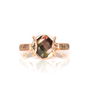 Bague Ellipse, or rouge, diamants, perle et tourmaline 1