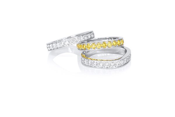 Or blanc palladié 18k, diamant jaune jonquille 7