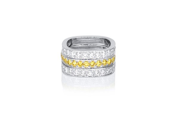 Or blanc palladié 18k, diamant jaune jonquille 6