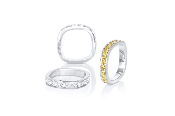 Or blanc palladié 18k, diamant jaune jonquille 5