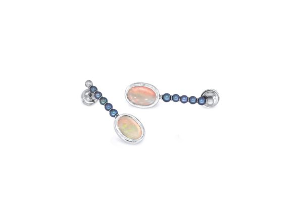 Boucles d'oreilles Phileas Fogg, or opale et perles 6