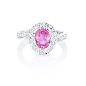 bague enlacement, saphir rose, diamants et or blanc 7