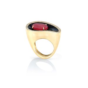 bague lagoona, laque, Rhodonite, diamants et or jaune 4