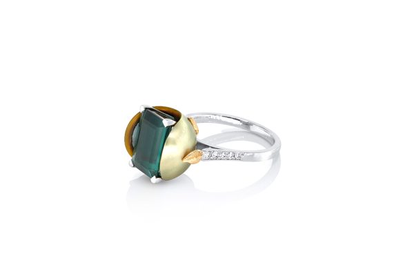 Bague perle, or 18K et tourmaline 5