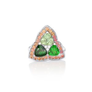 Bague or blanc et grenats tsavorites 5