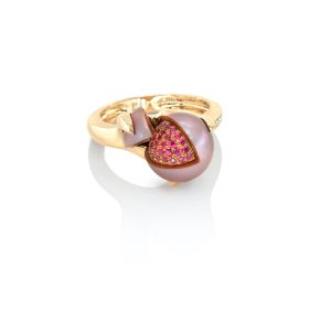 Bague Grenade en or, rubis et perle 6