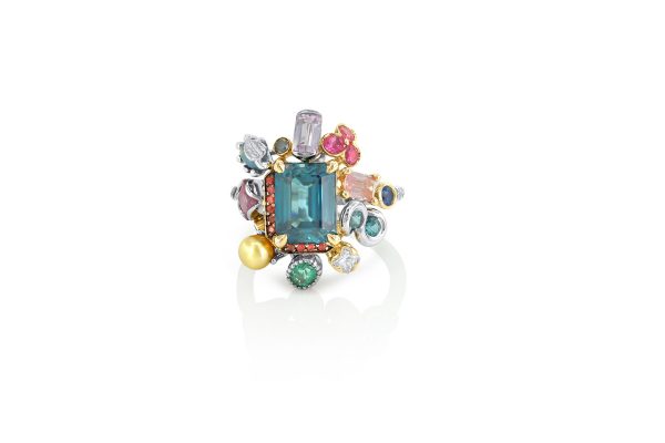 Bague Goa, or, platine et pierres précieuses 6