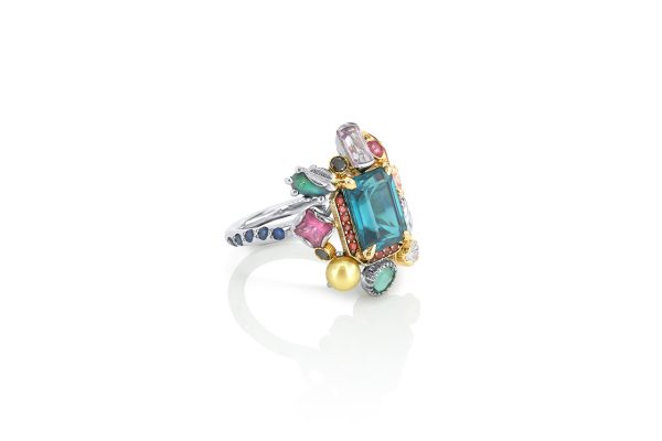 Bague Goa, or, platine et pierres précieuses 5