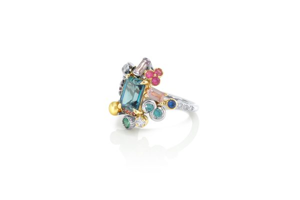 Bague Goa, or, platine et pierres précieuses 4