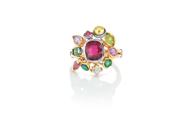 bague panier gourmand, or et pierres précieuses 1