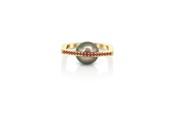 bague bell, or jaune, rubis et perle 2