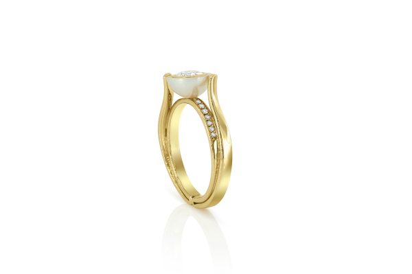 solitaire Ruban croisé en or jaune et perle blanche 2