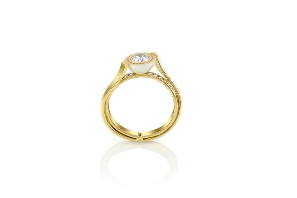 solitaire Ruban croisé en or jaune et perle blanche 1